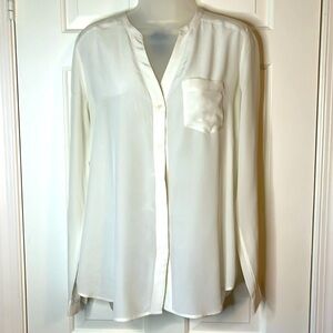 🌻 Nordstrom Trouve Silk Women's Off-White V-Neck 100% Long Sleeve Button Down